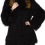 Women's Mongolian Fur Winter Black Coat