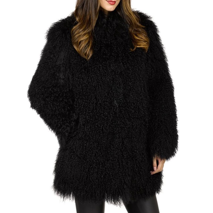 Women's Mongolian Fur Winter Black Coat Women's Mongolian Fur Winter Black Coat