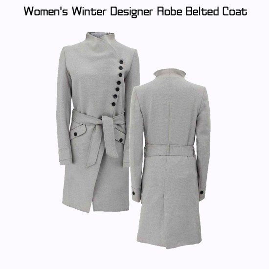 Women's Designer Grey Belted Coat