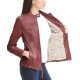 Women's Zipper Pockets Scuba Red Leather Jacket