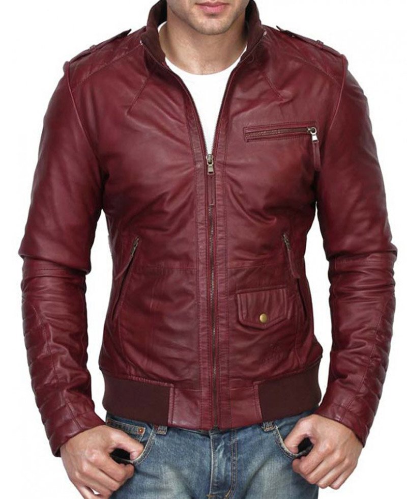 Men's Slim Fit Stand Collar Leather Jacket