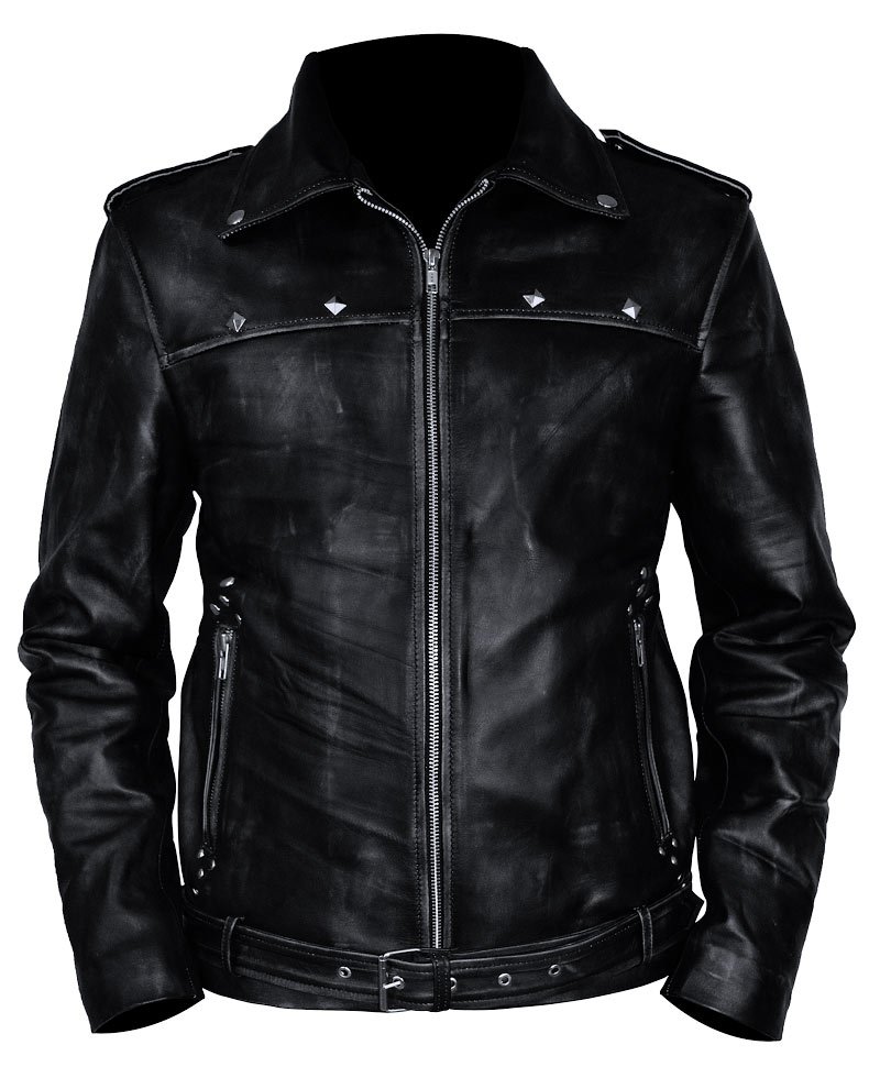 Aaron Paul A Long Way Down Black Distressed Leather Jacket