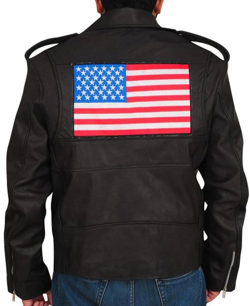 Men's American Flag Black Leather Motorcycle Jacket