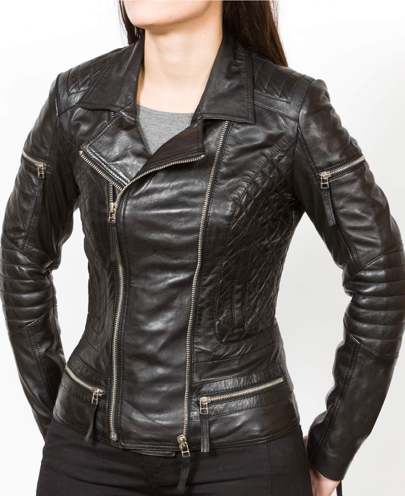 Women's Biker Asymmetrical Zipper Black Leather Jacket