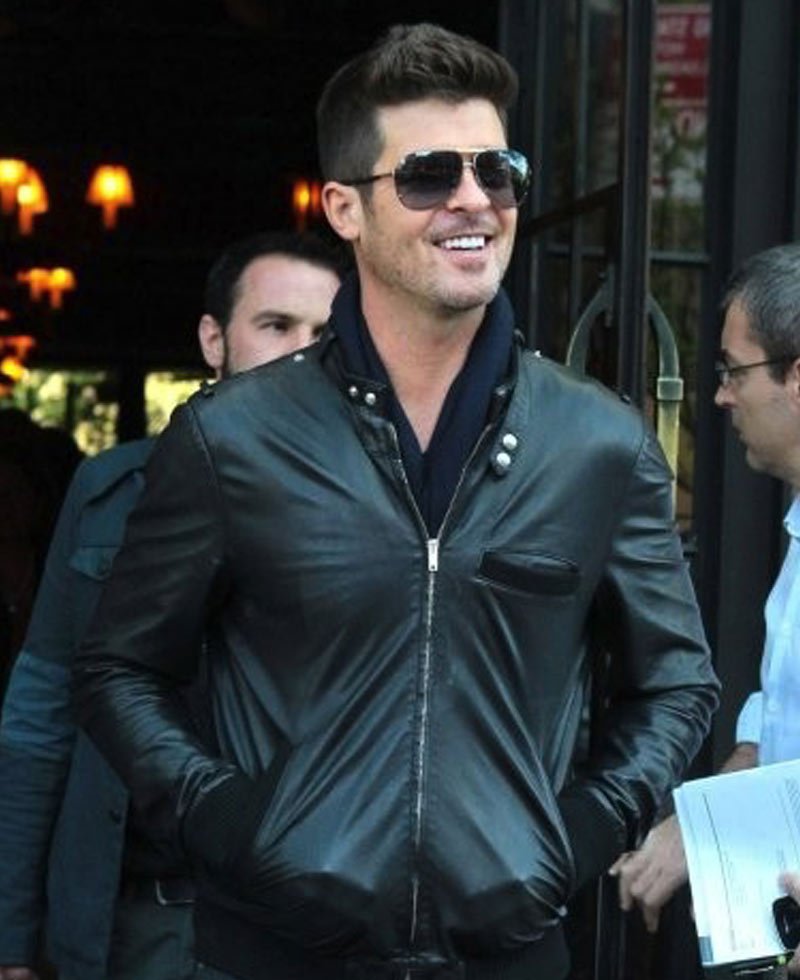 Robin Thicke Bomber Black Leather Jacket