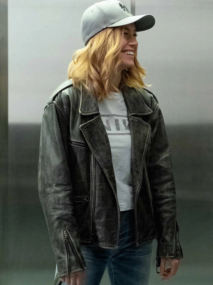 Brie Larson Green Leather Jacket