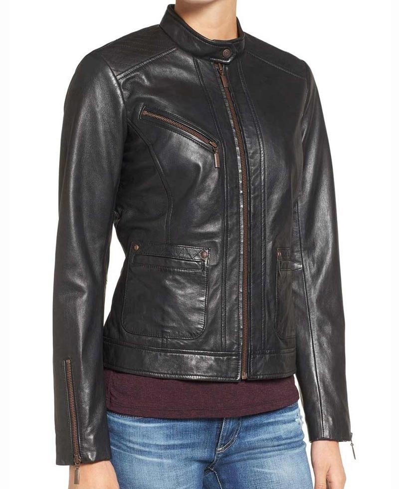Women's Biker Casual Black Leather Jacket