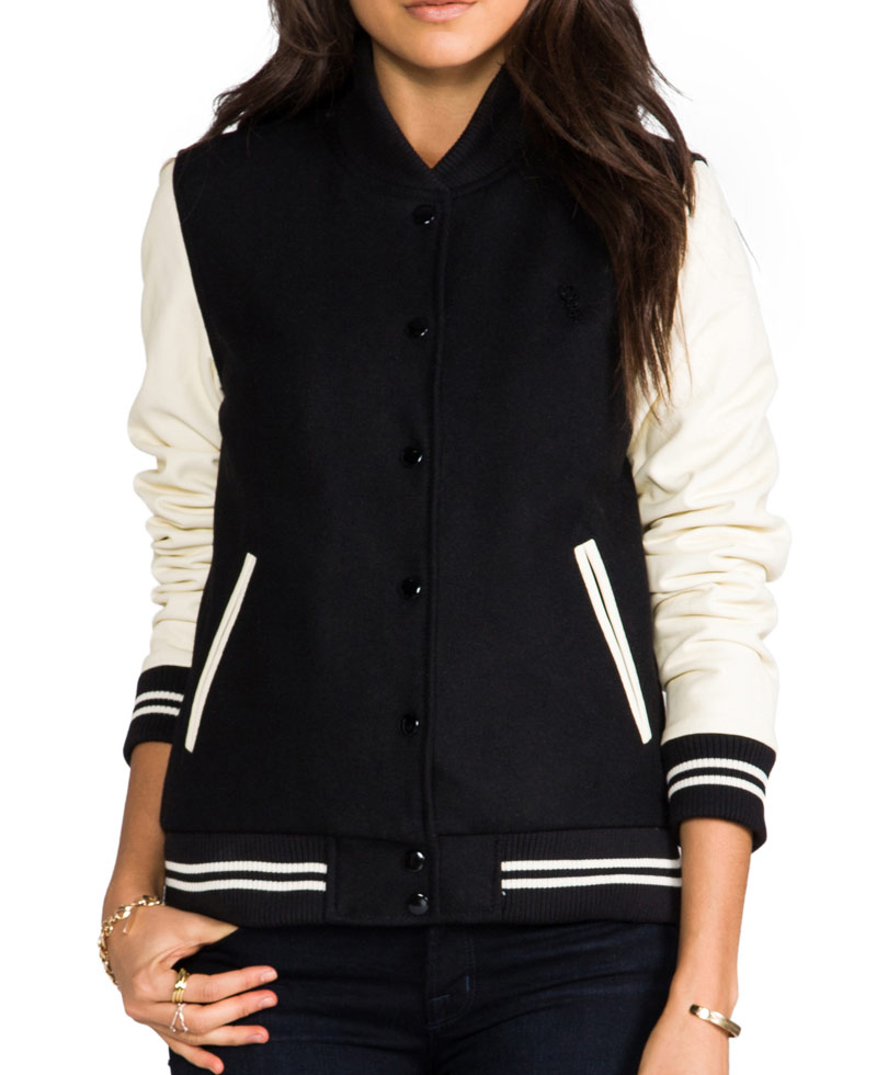 Cream Leather Sleeves Womens Black Varsity Jacket S Jackets Women S Black And Cream Varsity Jacket