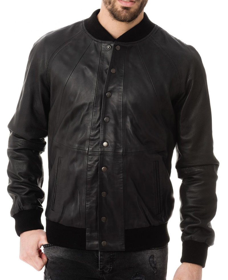 Men's Bomber Designer Black Leather Jacket