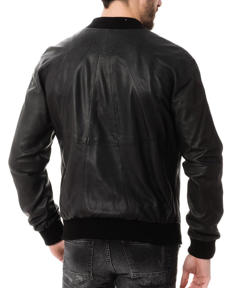 Men's Bomber Designer Black Leather Jacket