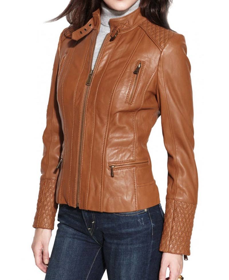 Women's Brown Leather Biker Jacket