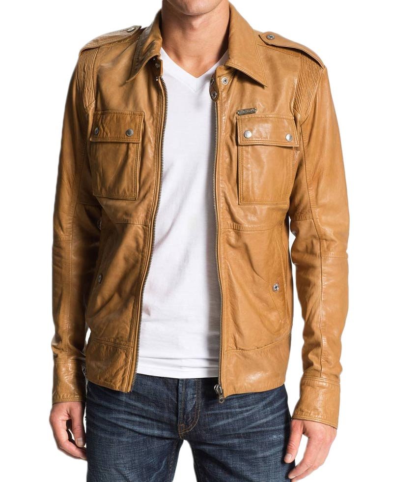 50 Cent Tan Brown Leather Jacket