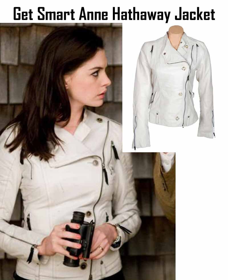 Get Smart Anne Hathaway Asymmetrical White Leather Jacket