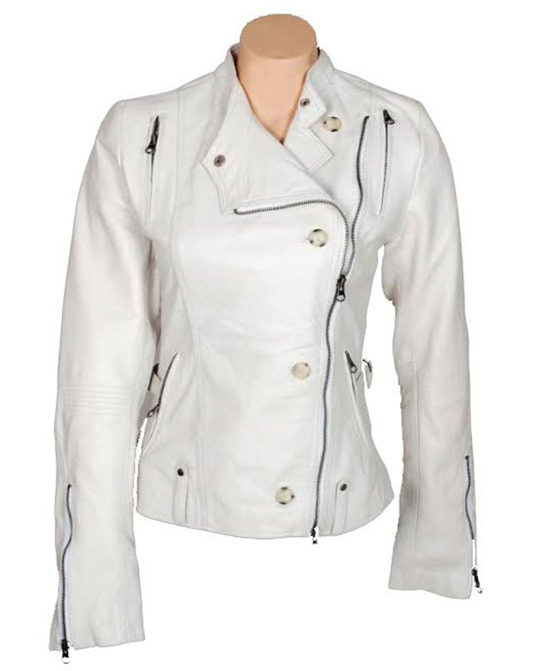 Get Smart Anne Hathaway Asymmetrical White Leather Jacket