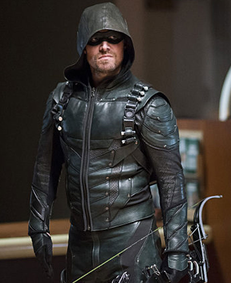 Stephen Amell Green Arrow Seasons 5 Leather Jacket