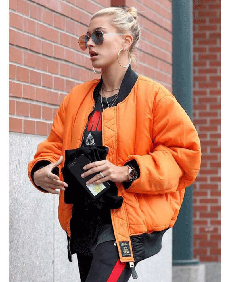 Hailey Baldwin Oversize Bomber Jacket