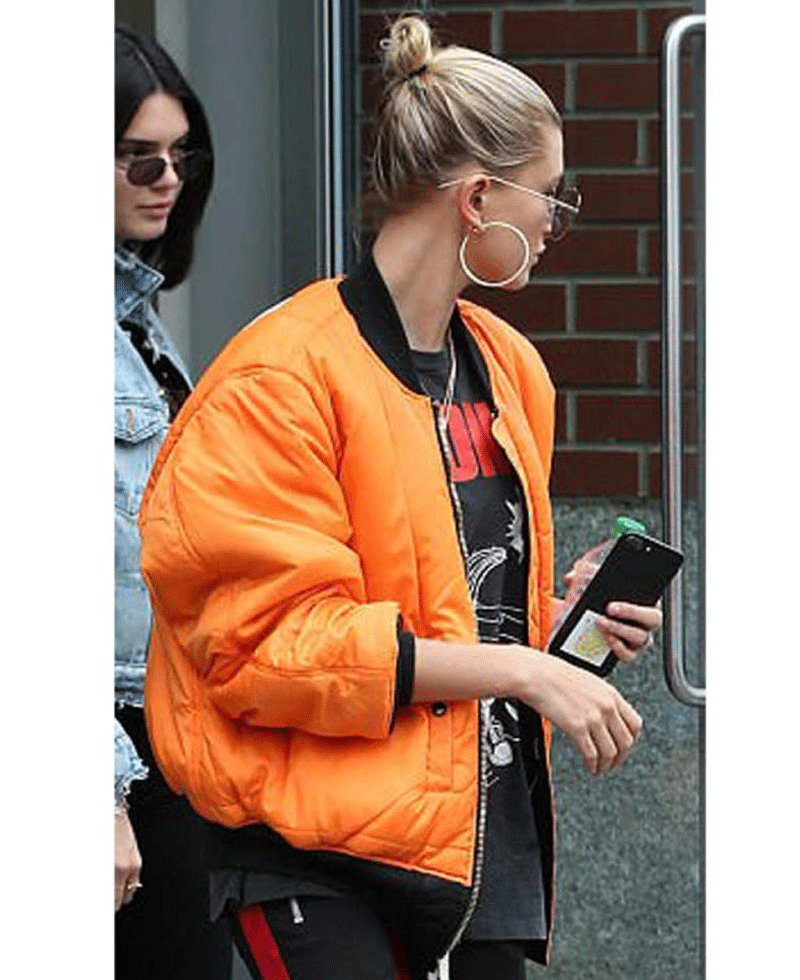 Hailey Baldwin Oversize Bomber Jacket