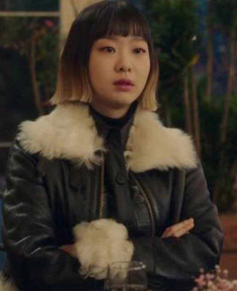 Kim Da-Mi Itaewon Class Shearling Leather Jacket with Fur Collar