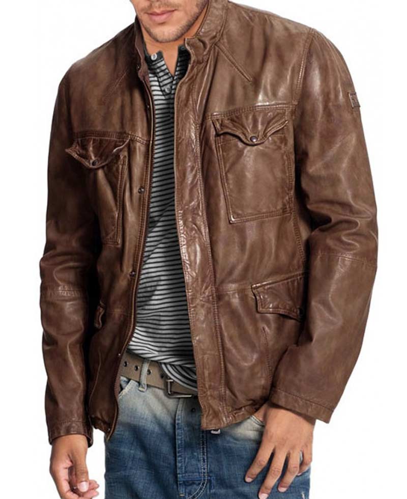 Men s 4 Pockets Vintage Distressed Brown Leather Jacket Men s 4 Pockets Vintage Distressed Brown Leather Jacket