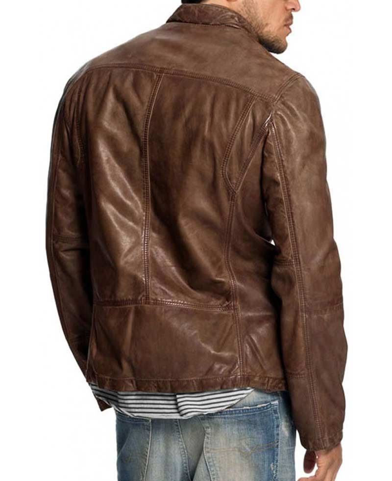 Men's Vintage Four Pockets Distressed Brown Leather Jacket