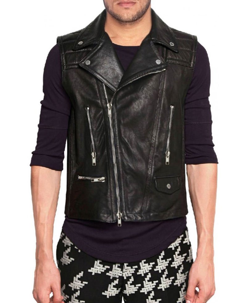 Men's Biker Style Asymmetrical Leather Vest