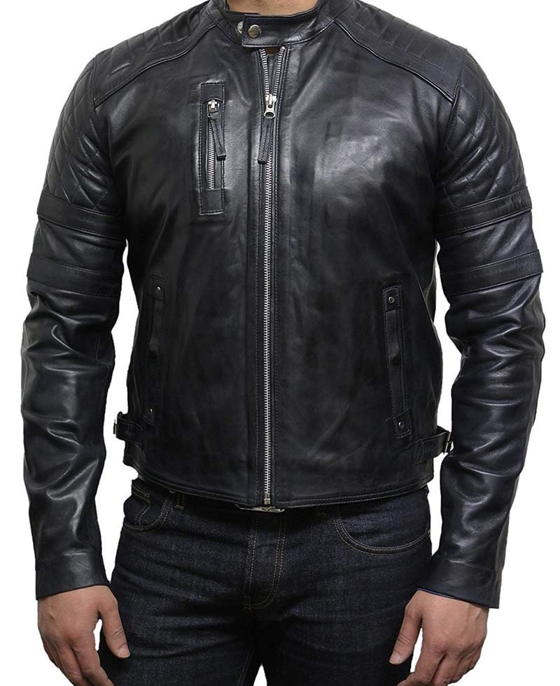 Men's Diamond Quilted Biker Black Leather Jacket
