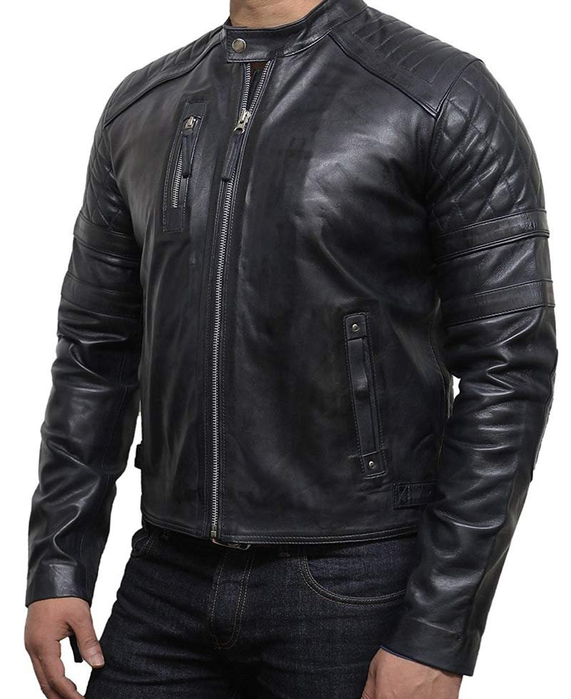 Men's Diamond Quilted Biker Black Leather Jacket