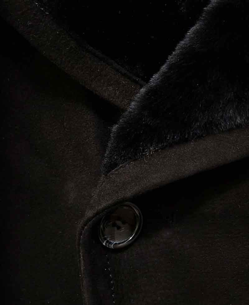 Men's Double Breasted Suede Black Coat