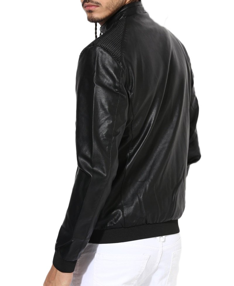 Men's Casual Bomber Black Leather Jacket