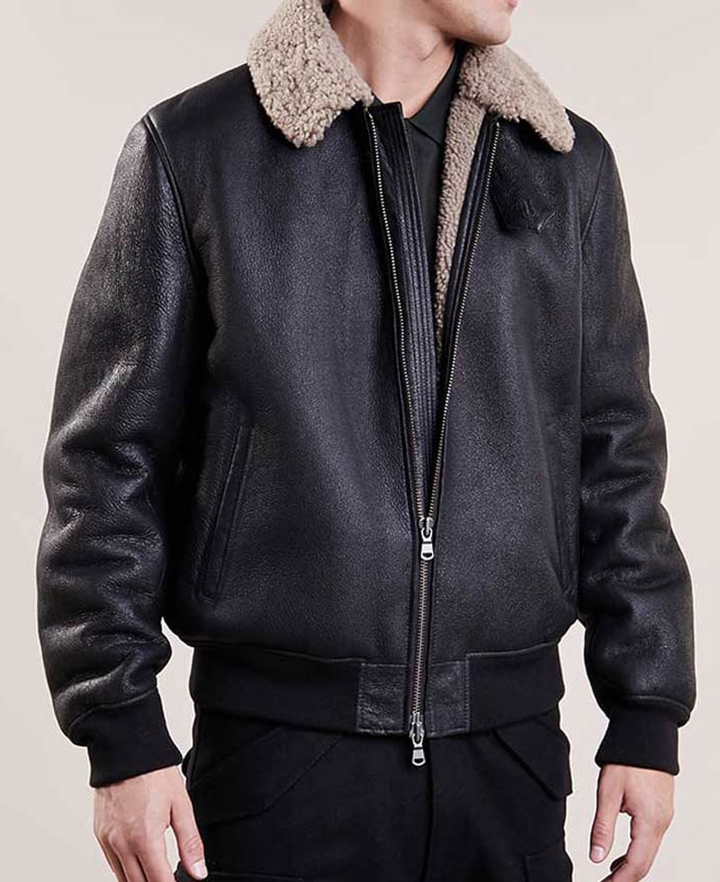 Men's Aviator Black Leather Bomber Jacket