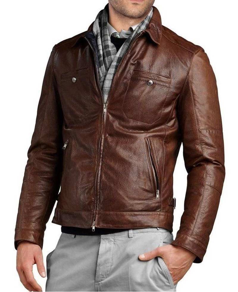 Men's Slim Fit Biker Brown Leather Jacket