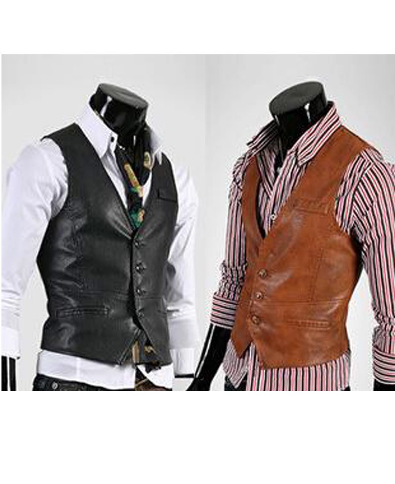 Men's Button Closure Slim Fit Leather Vest