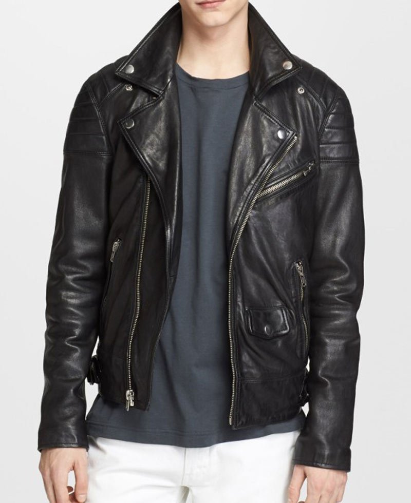 Men's Biker Asymmetrical Black Leather Jacket