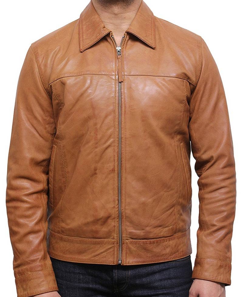 Men's Shirt Collar Casual Tan Brown Jacket