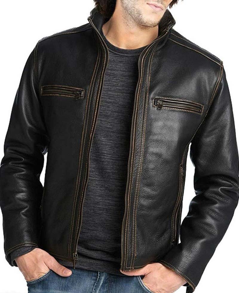 Men's Stylish 100% Real Leather Casual Black Jacket