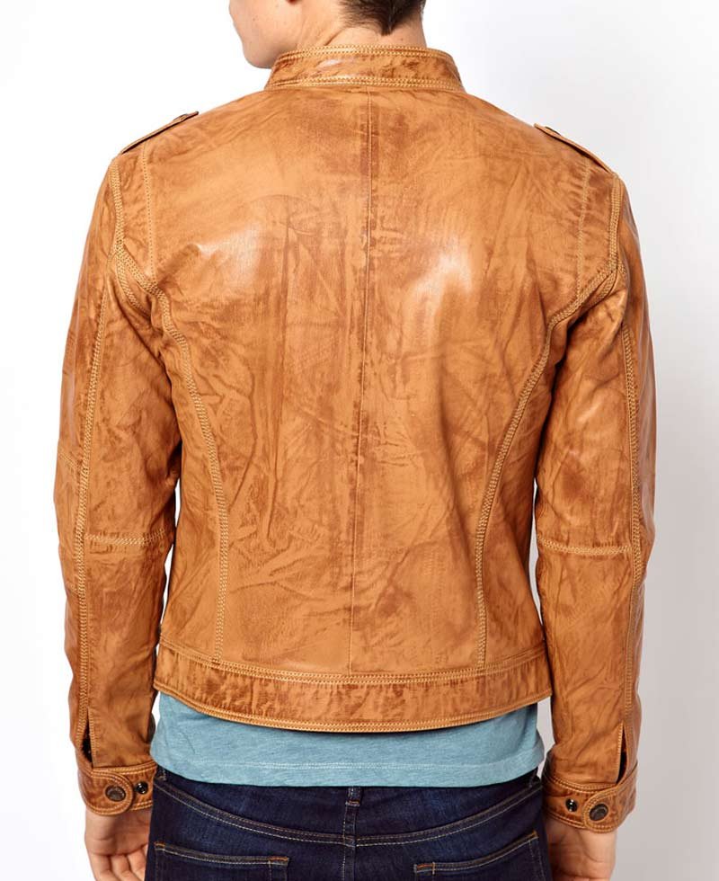 Men's Casual Distressed Brown Leather Moto Jacket
