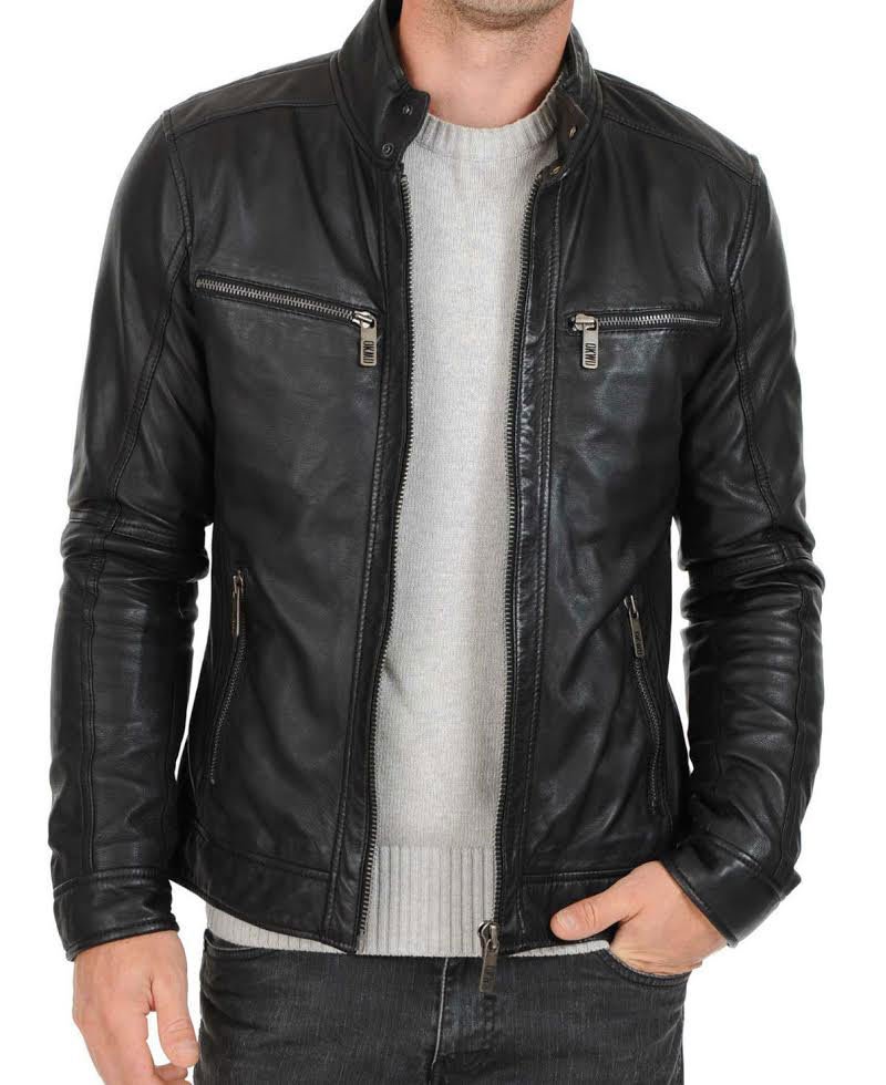 Men's Casual Stand Up Collar Casual Black Jacket