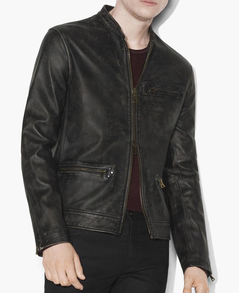 Men's Dual Zipper Casual Wear Vintage Black Leather Jacket