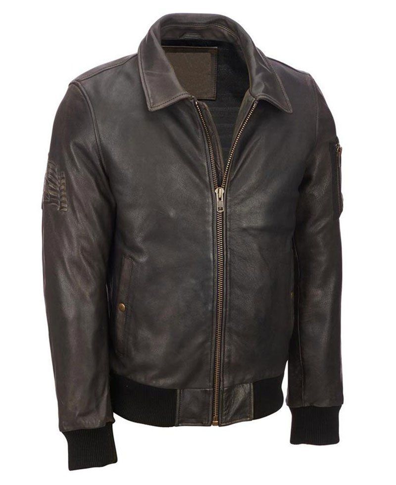 Men's Classic Bomber Brown Waxed Leather Jacket