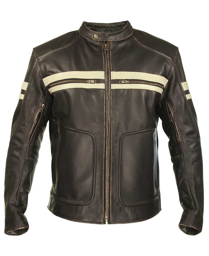 Men's Biker Cafe Racer Dark Brown Leather Jacket