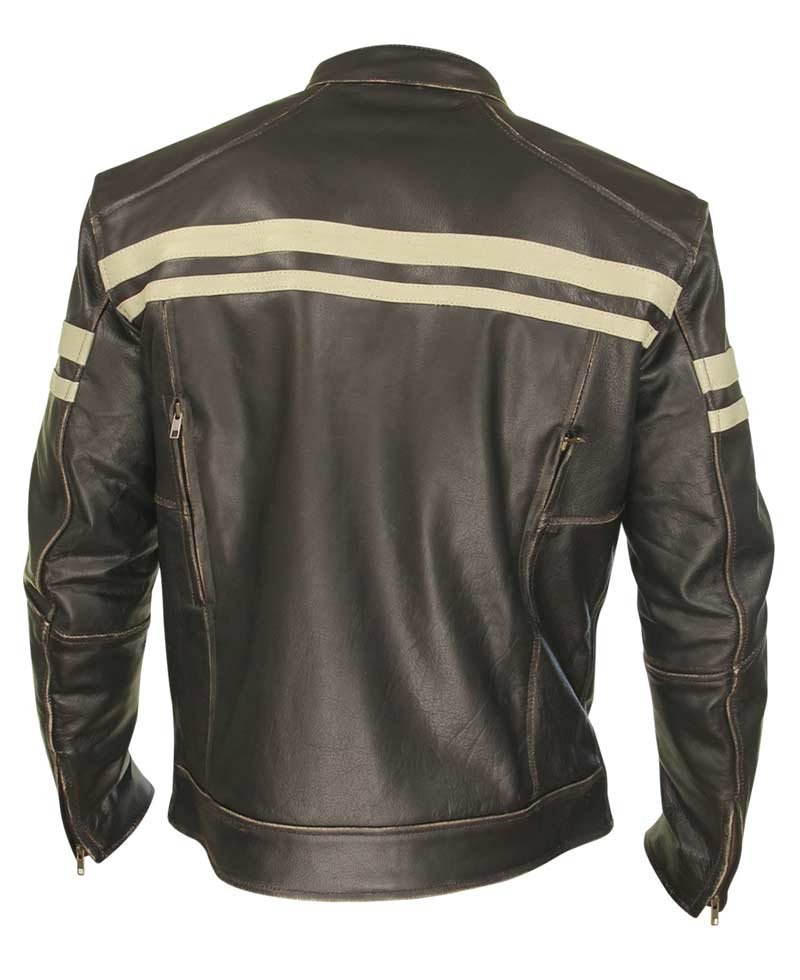 Men's Biker Cafe Racer Dark Brown Leather Jacket