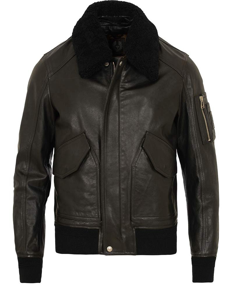 Men's Designer Bomber Black Leather Fur Collar Jacket