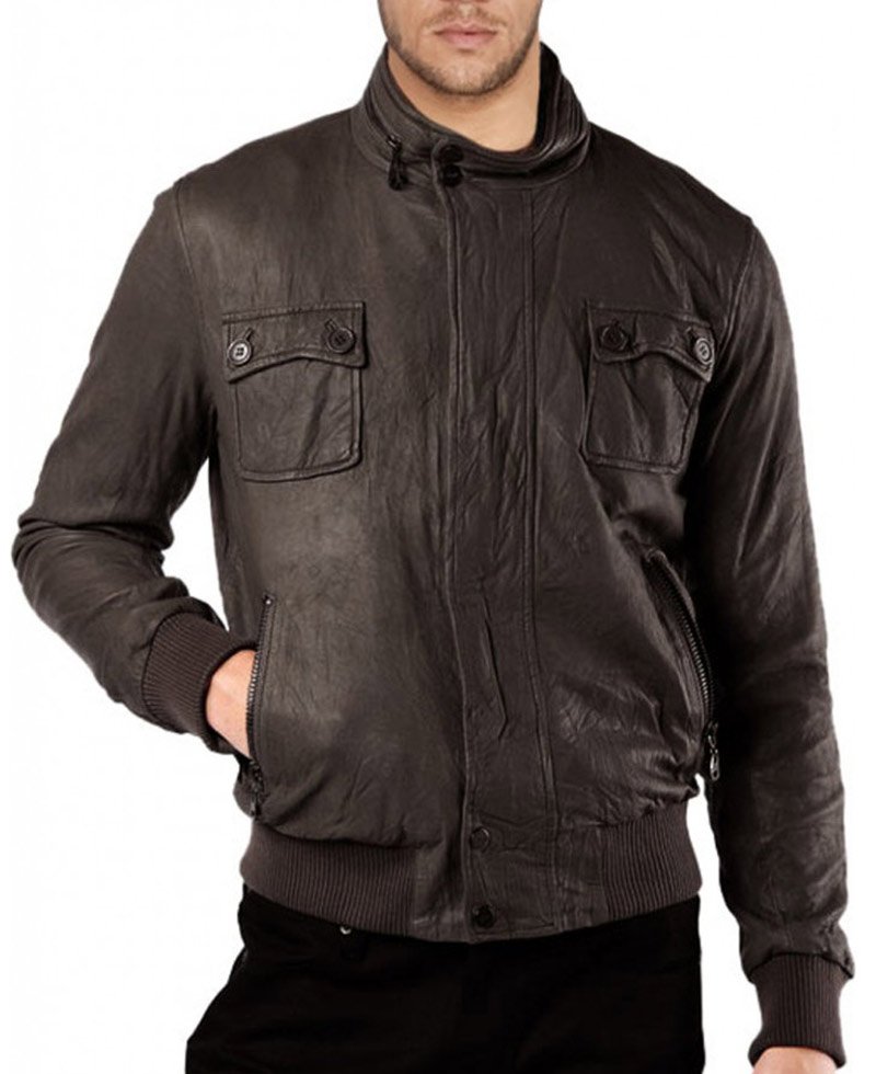 Men's Designer Stylish Look Bomber Brown Leather Jacket