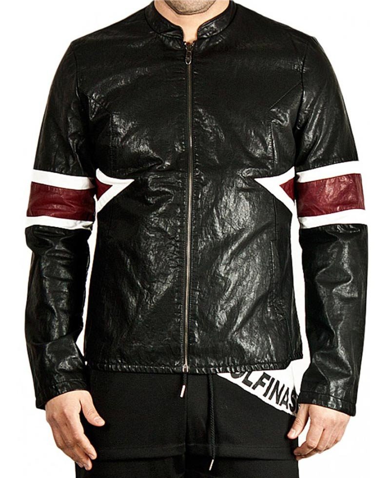 Men's Designer Striped Faux Leather Jacket