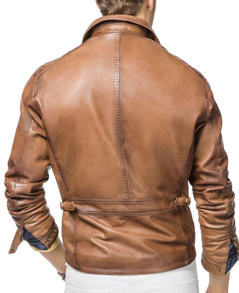 Men's Motorcycle Designer Tan Brown Leather Jacket