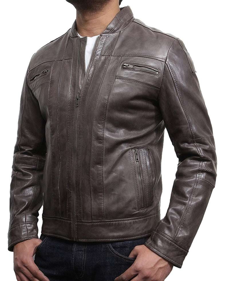 Men's Vintage Designer Brown Washed Leather Jacket