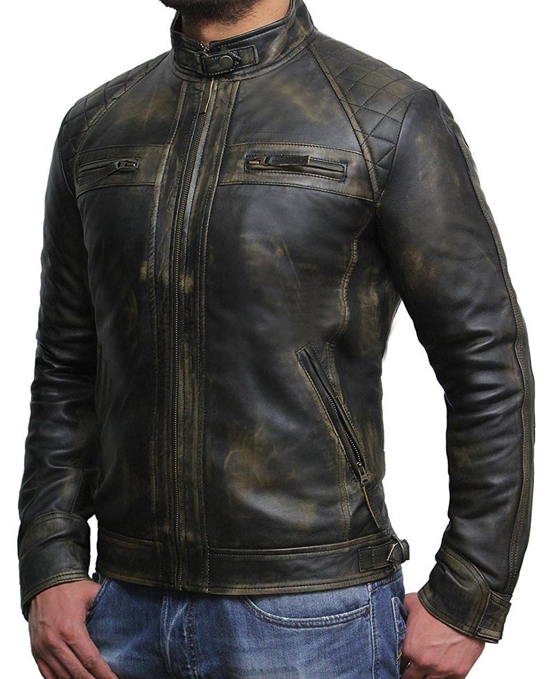 Men's Casual Wear Diamond Quilted Shoulders Waxed Jacket