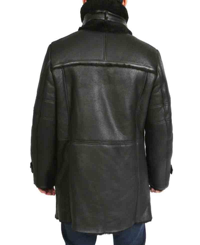 Men's Double Breasted Shearling Black Leather Sheepskin Coat