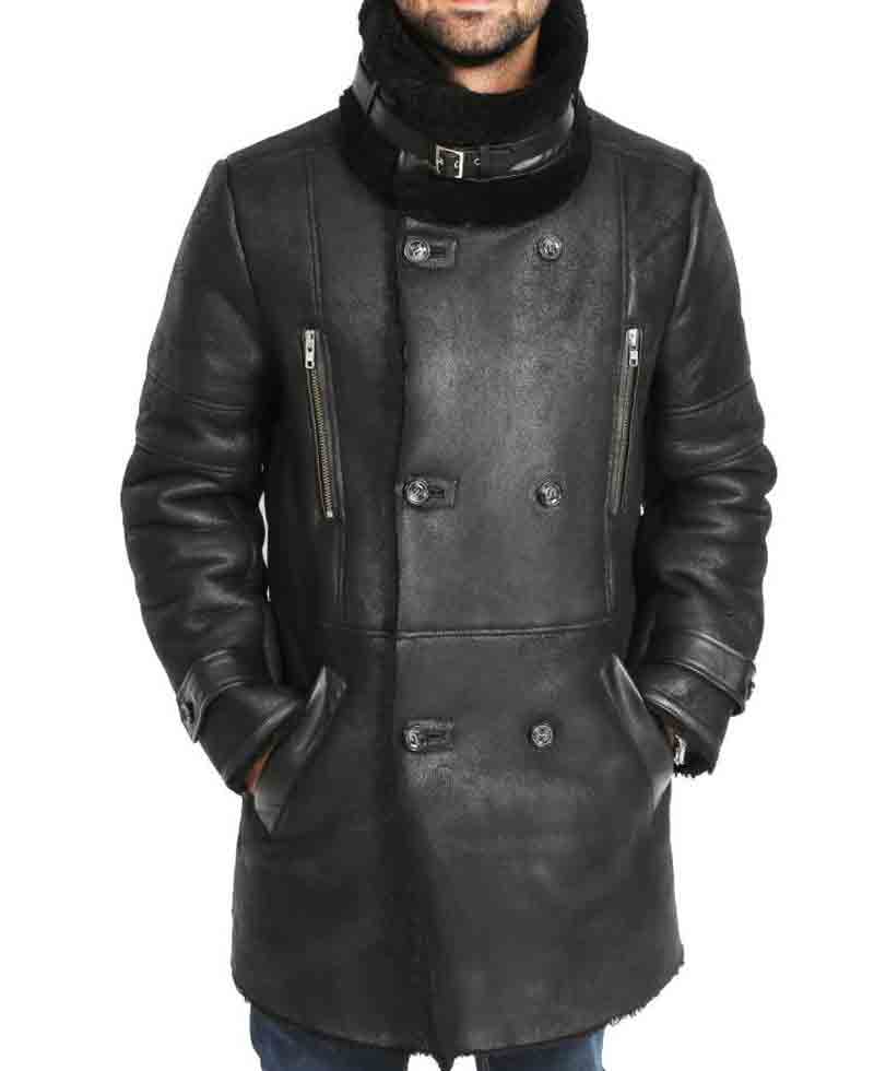 Mens Sheepskin Coat >> Mens Double Breasted Black Leather Sheepskin Coat Films Jackets Mens Sheepskin Coat >> Mens Double Breasted Black Leather Sheepskin Coat Films Jackets