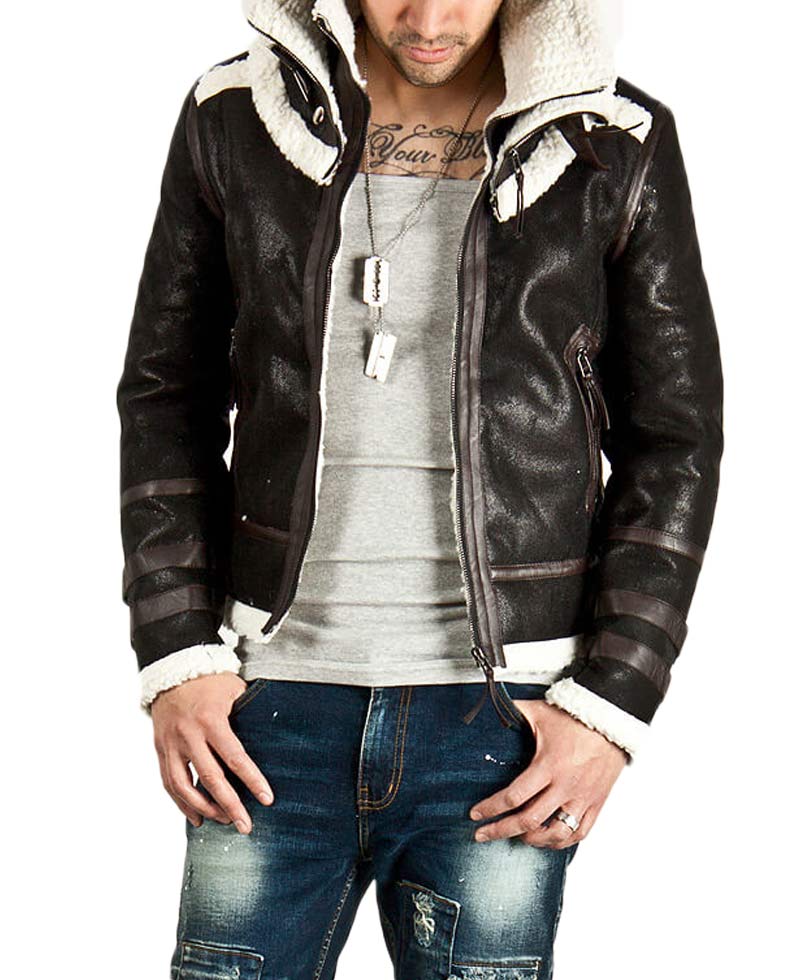 Men's Double Face Real Leather Faux Shearling Jacket